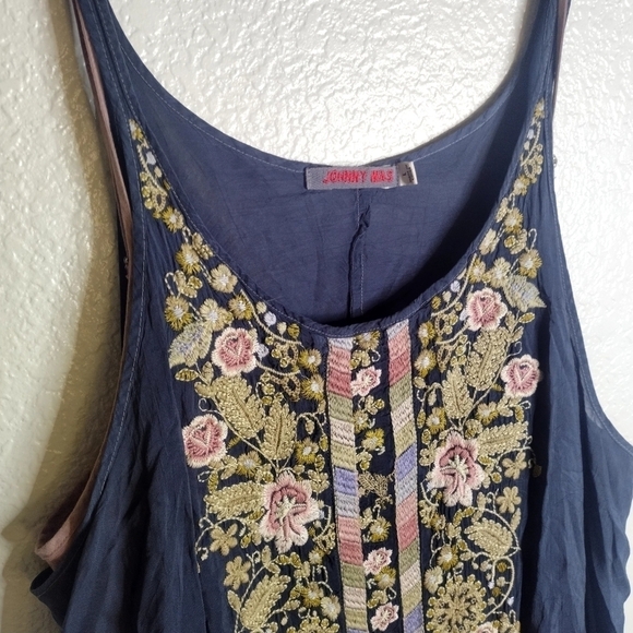 Johnny was embroidered boho sleeveless tank mini dress sz L - Picture 3 of 8